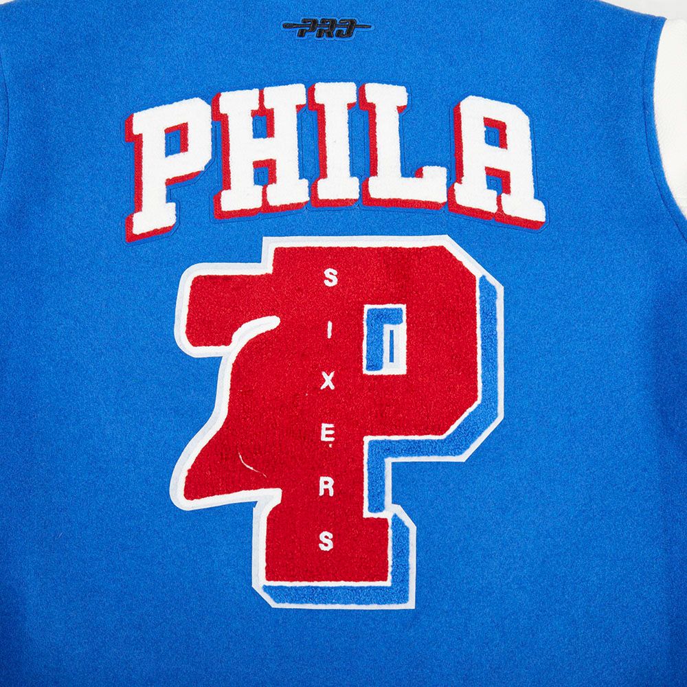 Pro Standard Women's Philadelphia 76ers Blue Mash Up Rib Wool Varsity Jacket product image