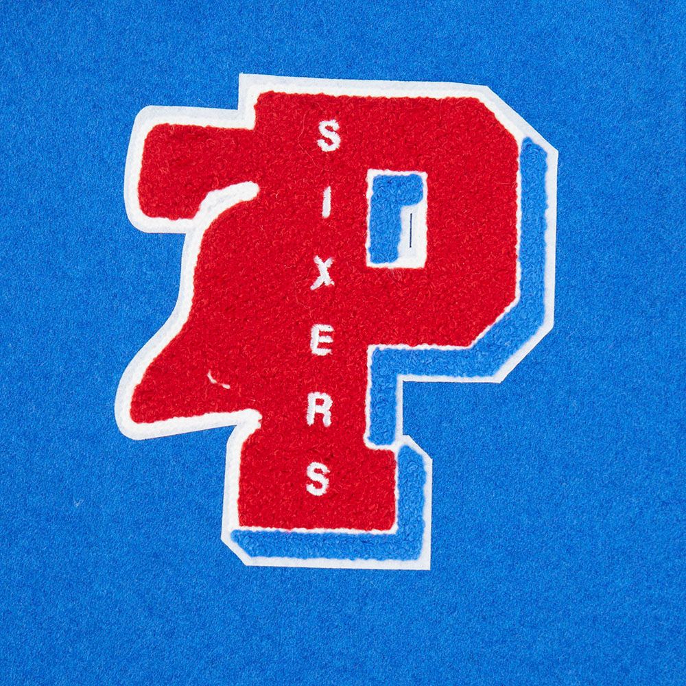 Pro Standard Women's Philadelphia 76ers Blue Mash Up Rib Wool Varsity Jacket product image