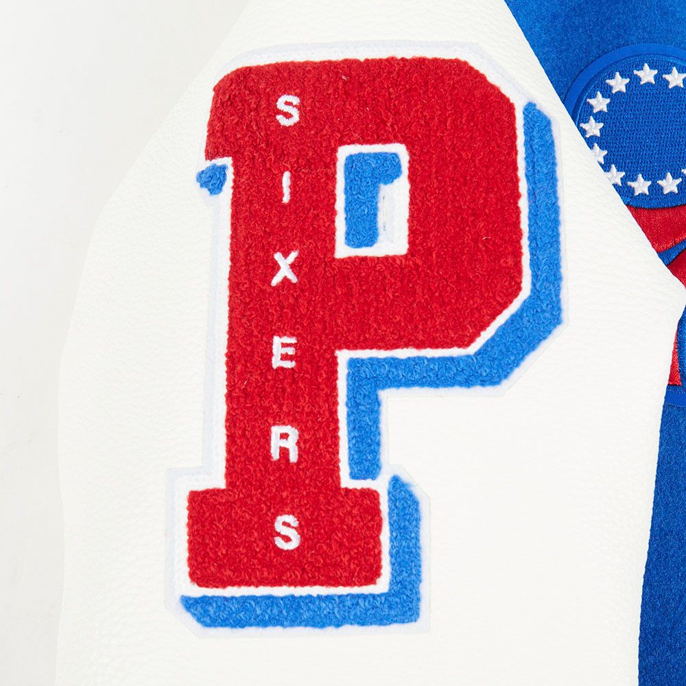 Pro Standard Women's Philadelphia 76ers Blue Mash Up Rib Wool Varsity Jacket product image