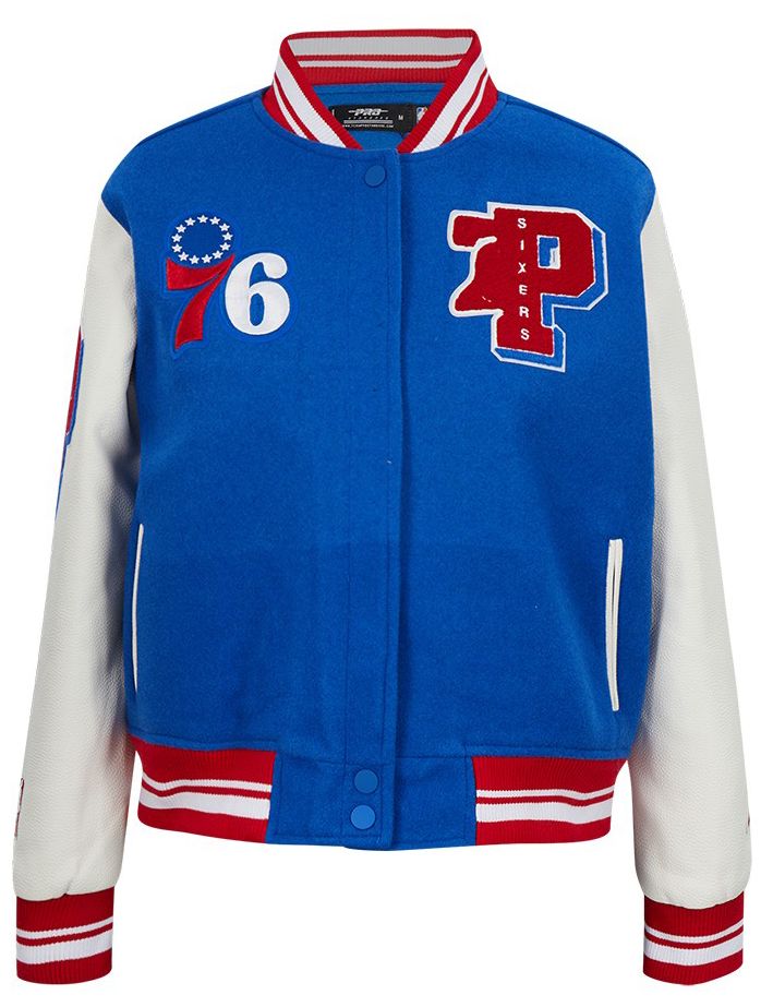 Pro Standard Women's Philadelphia 76ers Blue Mash Up Rib Wool Varsity Jacket product image