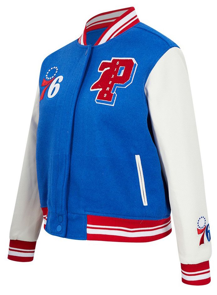 Pro Standard Women's Philadelphia 76ers Blue Mash Up Rib Wool Varsity Jacket product image