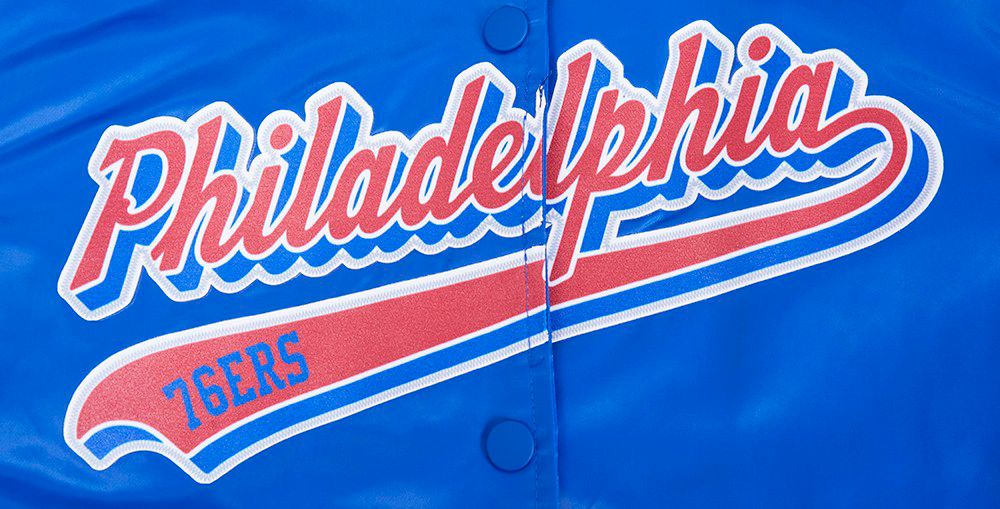 Pro Standard Women's Philadelphia 76ers Blue Script Tail Satin Jacket product image