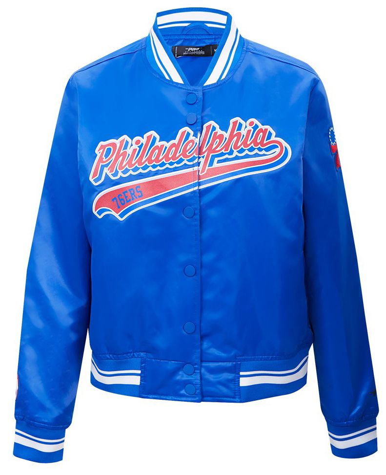 Pro Standard Women's Philadelphia 76ers Blue Script Tail Satin Jacket product image