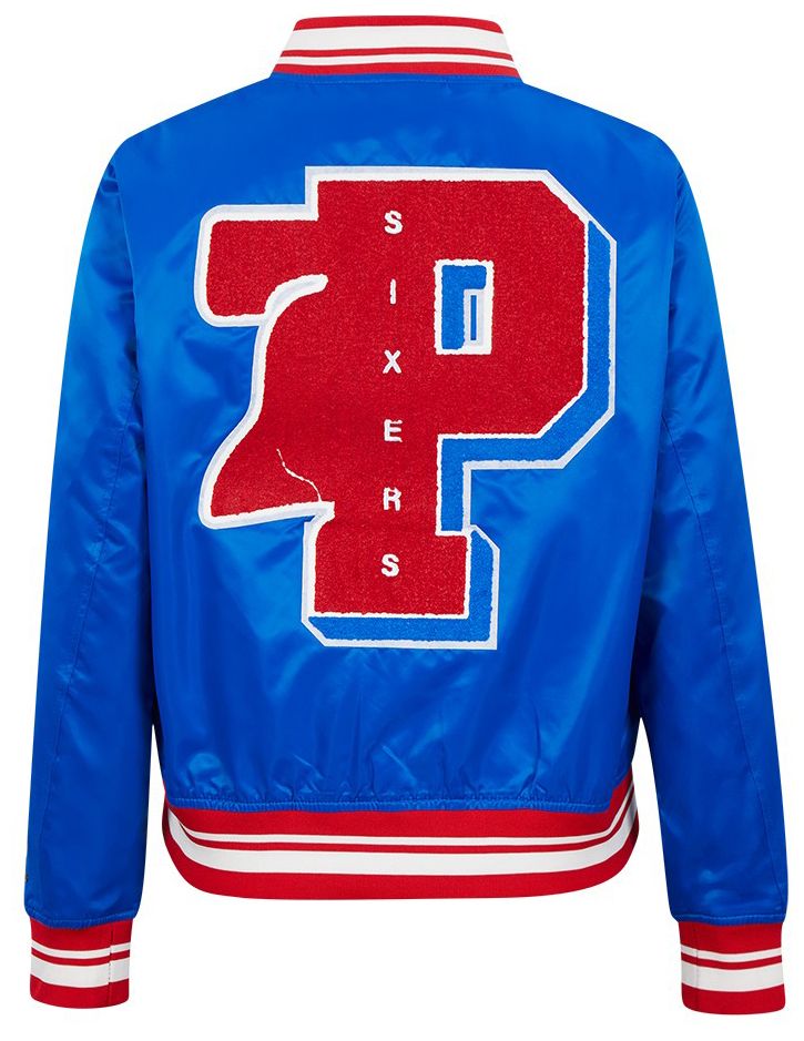 Pro Standard Women's Philadelphia 76ers Blue Mash Up Rib Satin Jacket product image