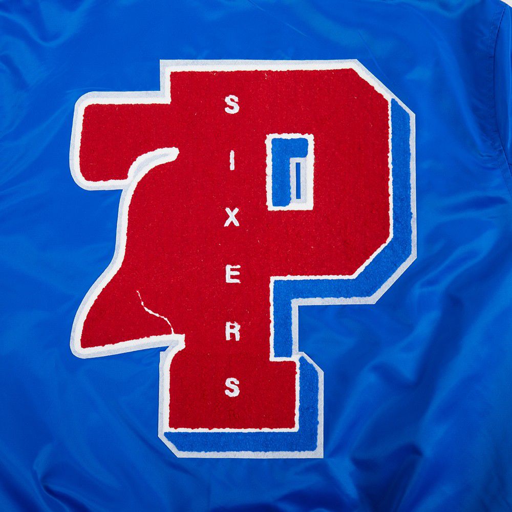 Pro Standard Women's Philadelphia 76ers Blue Mash Up Rib Satin Jacket product image
