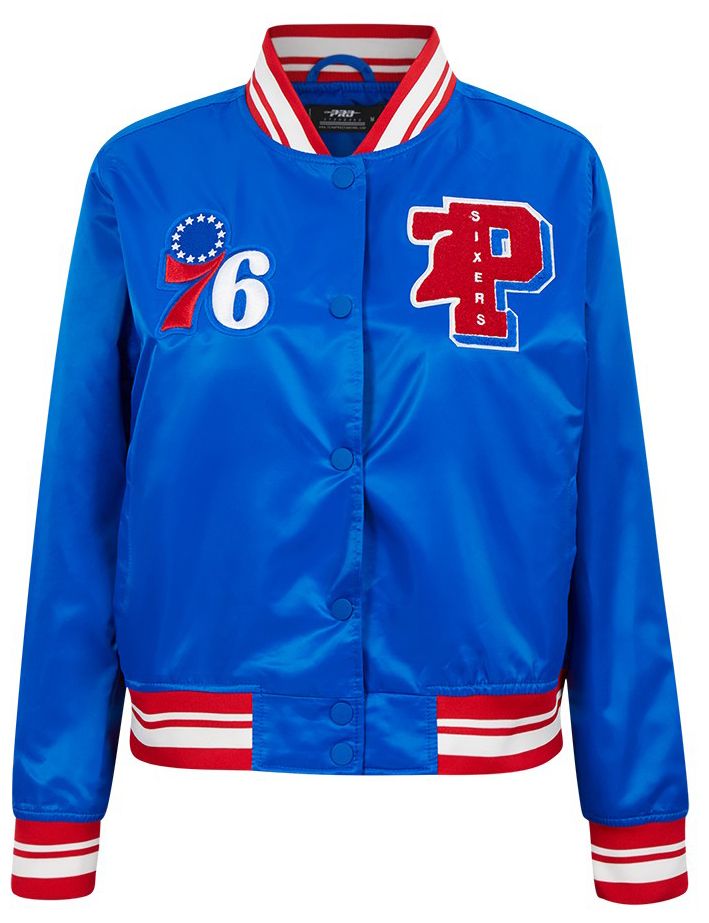 Pro Standard Women's Philadelphia 76ers Blue Mash Up Rib Satin Jacket product image