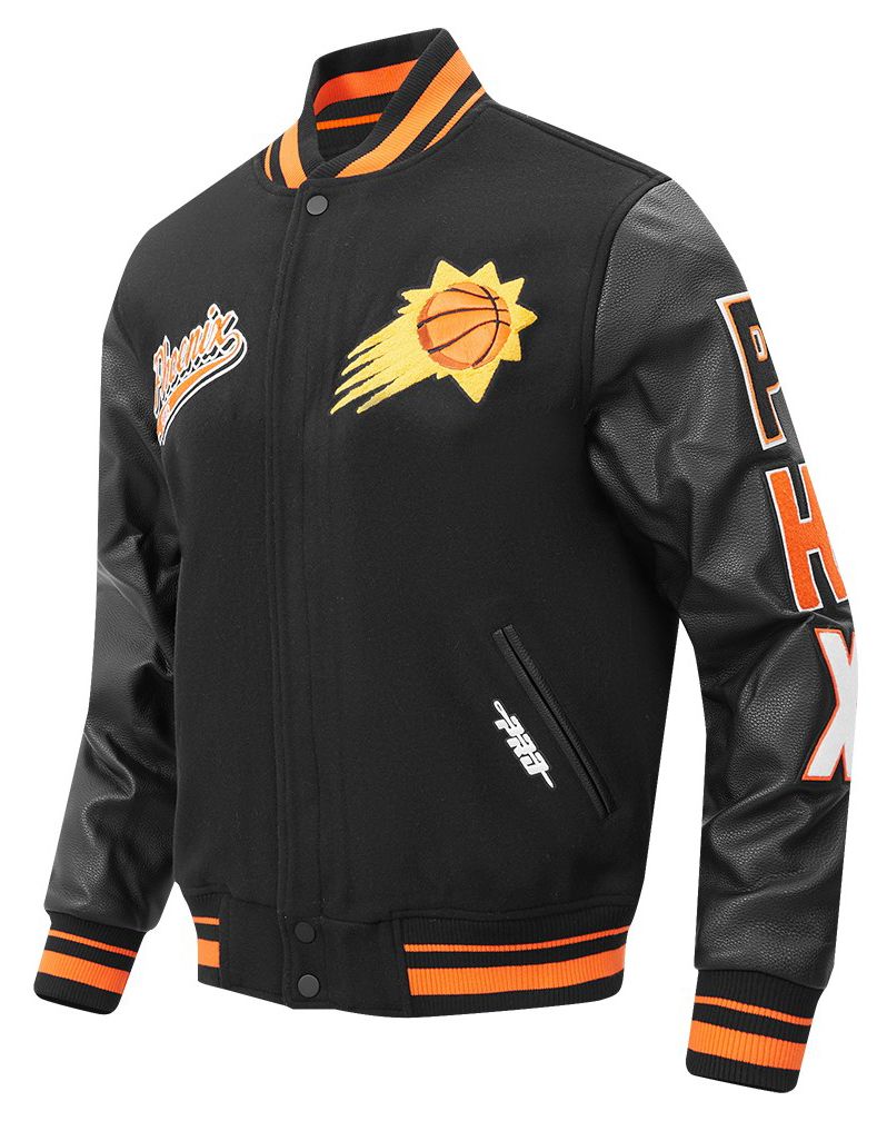 Pro Standard Men's Phoenix Suns Black Script Tail Rib Wool Varsity Jacket product image