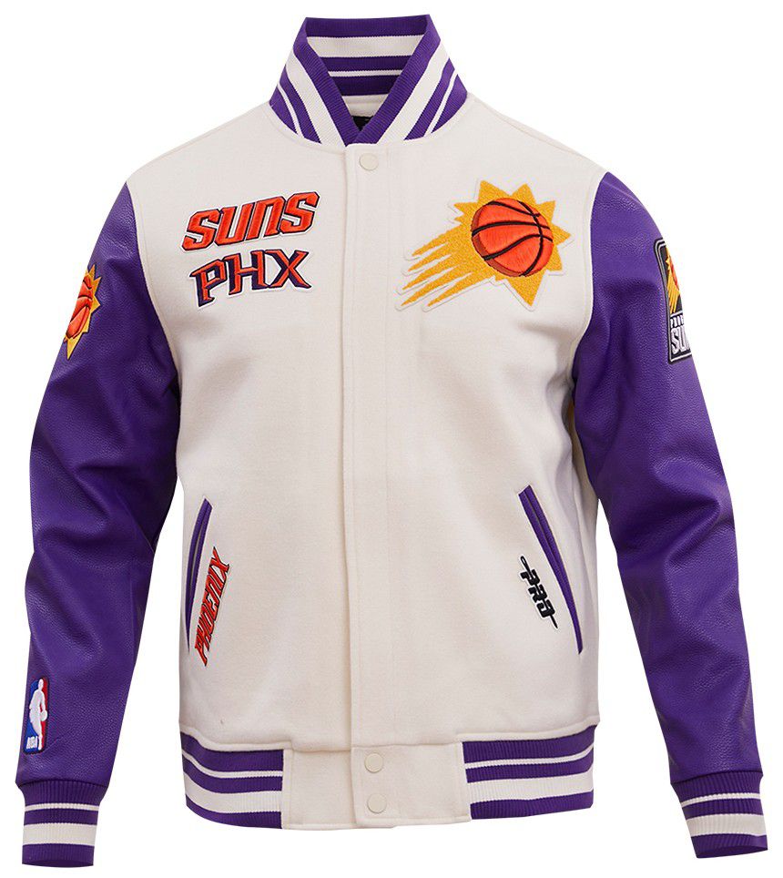 Pro Standard Men's Phoenix Suns Off White Retro Classic Rib Wool Varsity Jacket product image