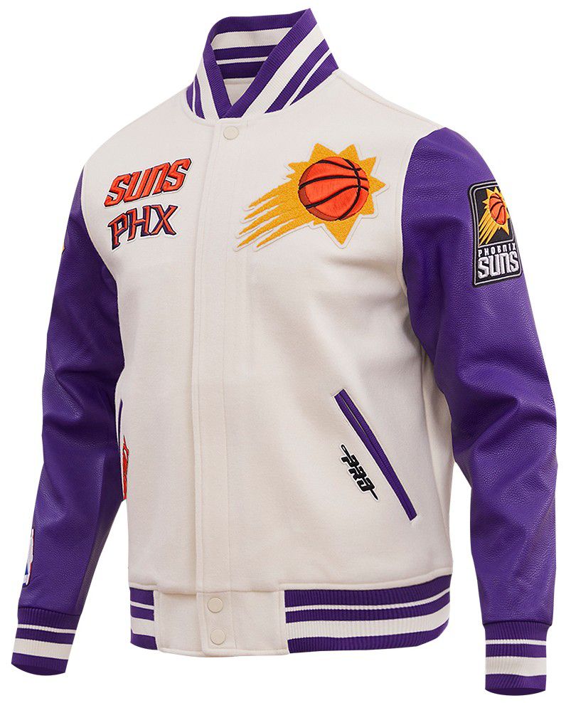 Pro Standard Men's Phoenix Suns Off White Retro Classic Rib Wool Varsity Jacket product image
