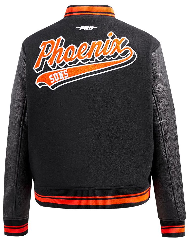 Pro Standard Women's Phoenix Suns Black Script Tail Wool Varsity Jacket product image