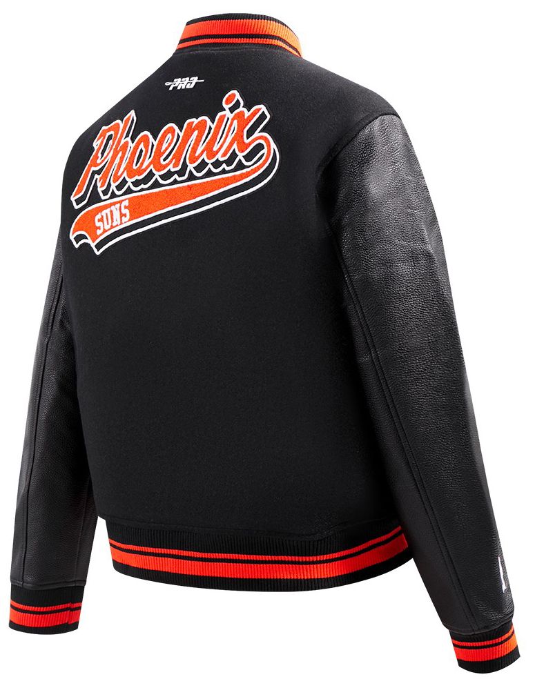 Pro Standard Women's Phoenix Suns Black Script Tail Wool Varsity Jacket product image