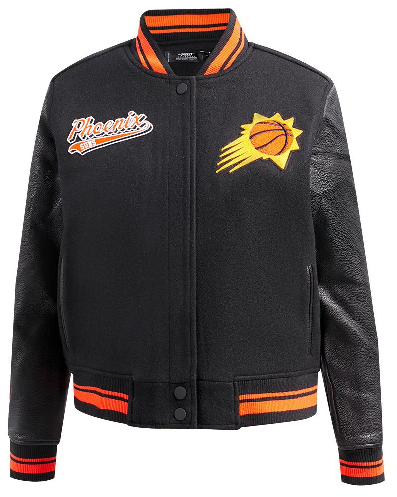 Pro Standard Women's Phoenix Suns Black Script Tail Wool Varsity Jacket product image