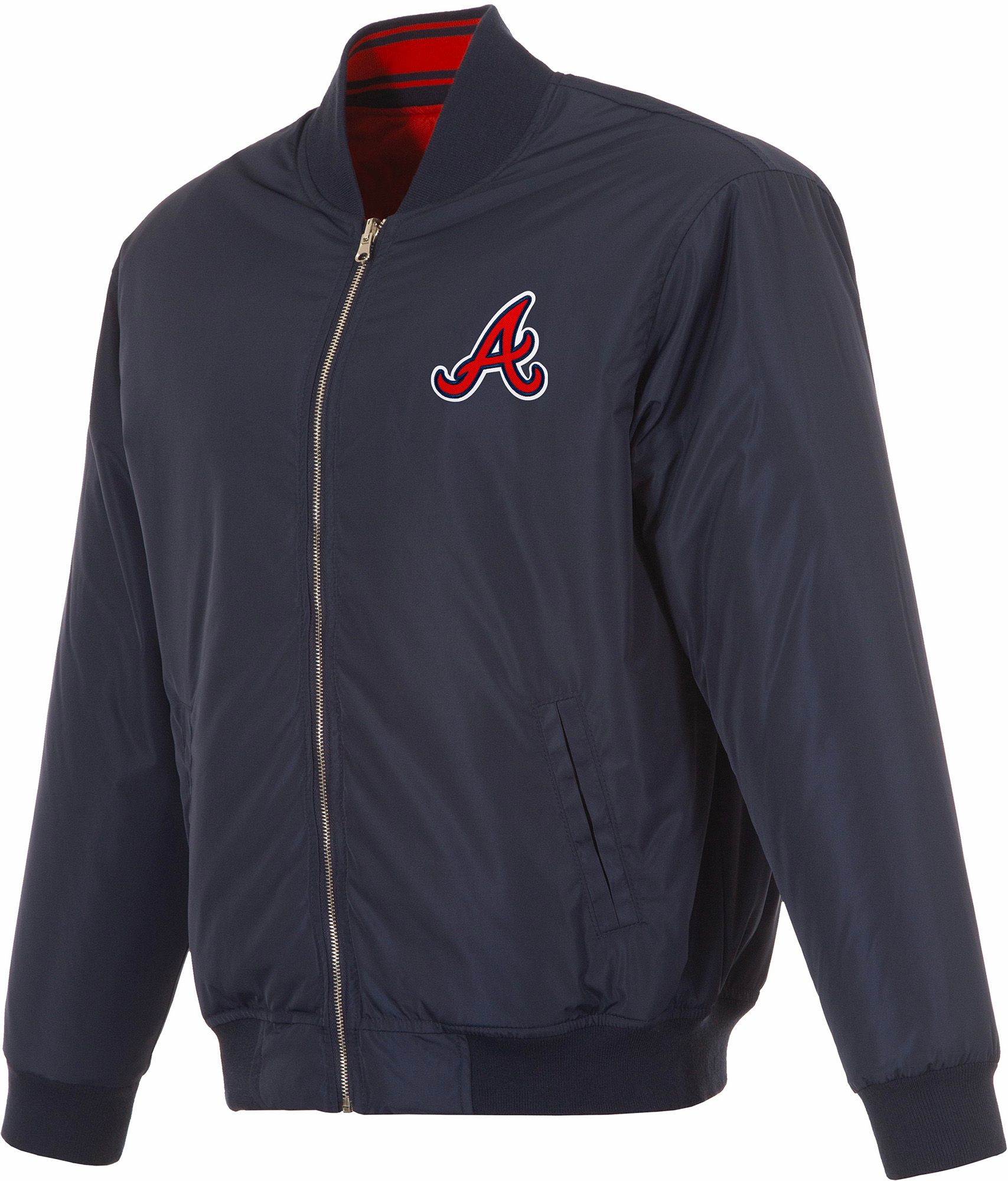JH Design Men's Atlanta Braves Full-Zip Reversible Flight Navy Nylon Jacket product image