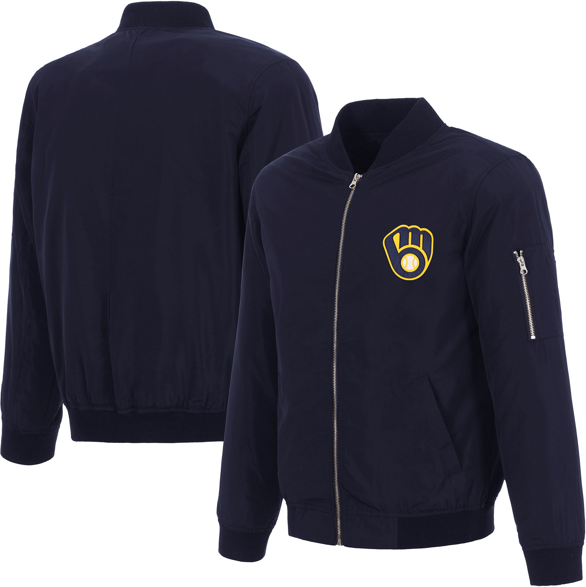 JH Design Men's Milwaukee Brewers Navy Bomber Jacket product image