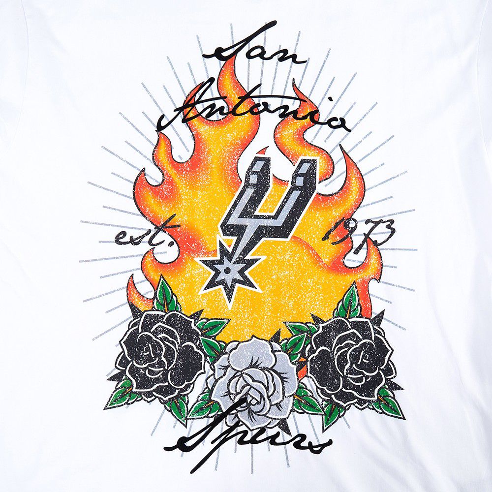 Pro Standard Men's San Antonio Spurs White Fire And Roses Washed T-Shirt product image