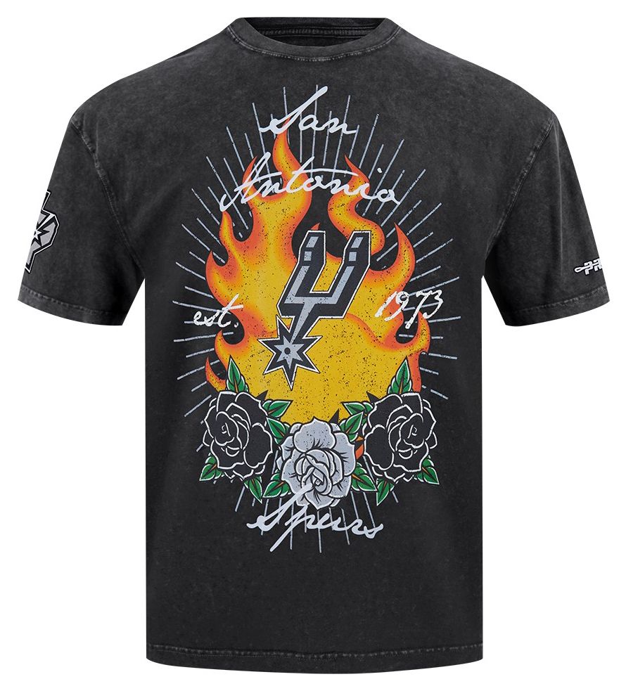 Pro Standard Men's San Antonio Spurs Black Fire And Roses Washed T-Shirt product image