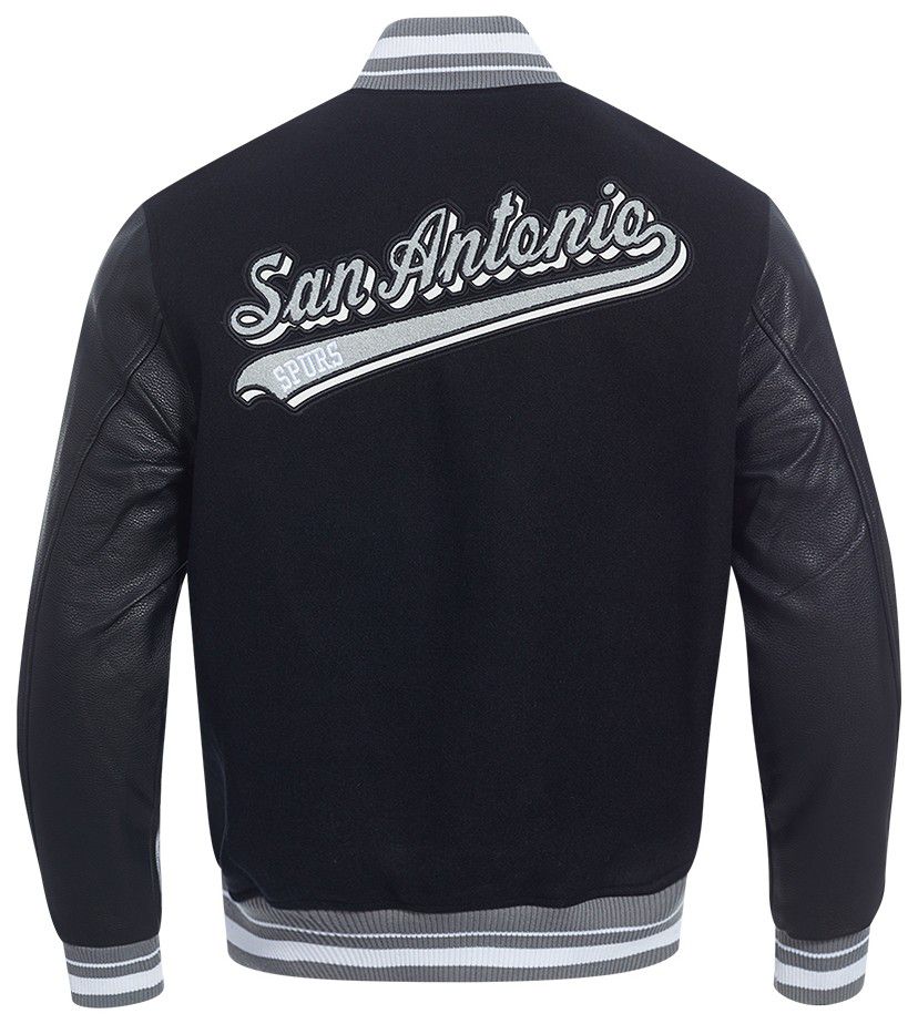 Pro Standard Men's San Antonio Spurs Black Script Tail Rib Wool Varsity Jacket product image
