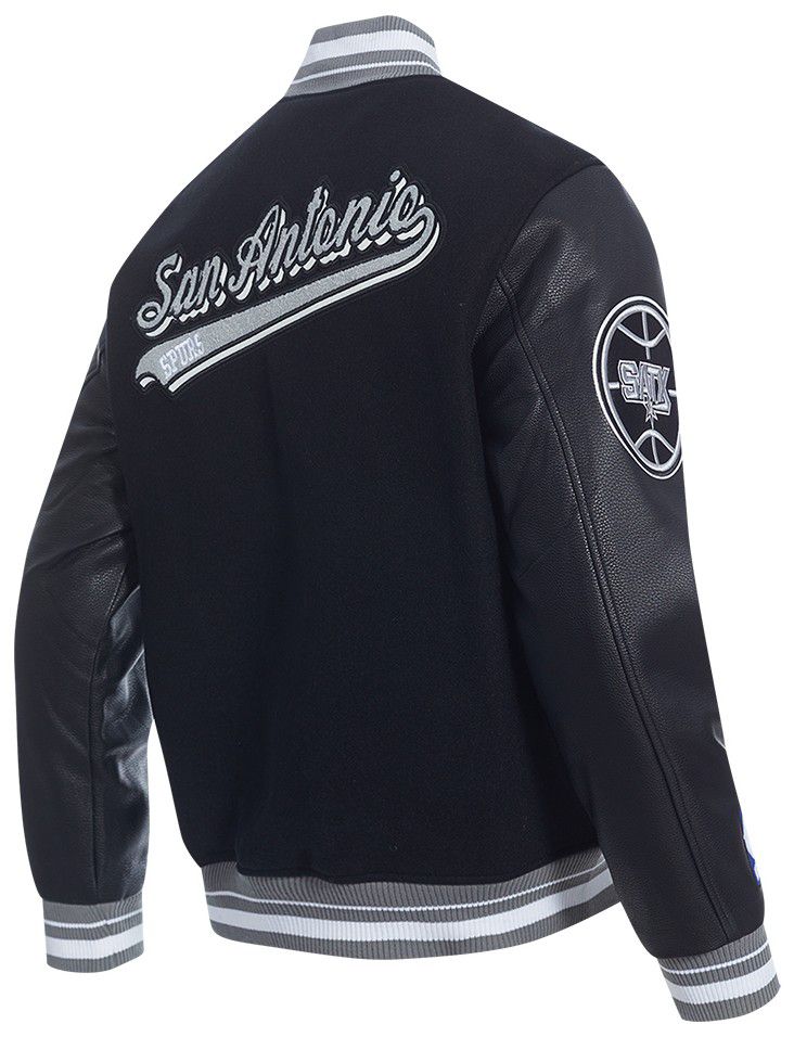 Pro Standard Men's San Antonio Spurs Black Script Tail Rib Wool Varsity Jacket product image