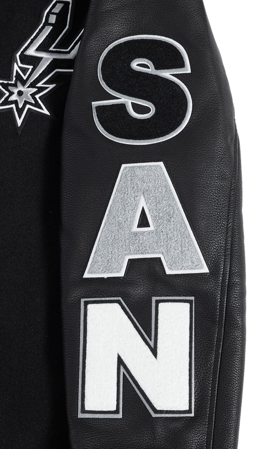Pro Standard Men's San Antonio Spurs Black Script Tail Rib Wool Varsity Jacket product image