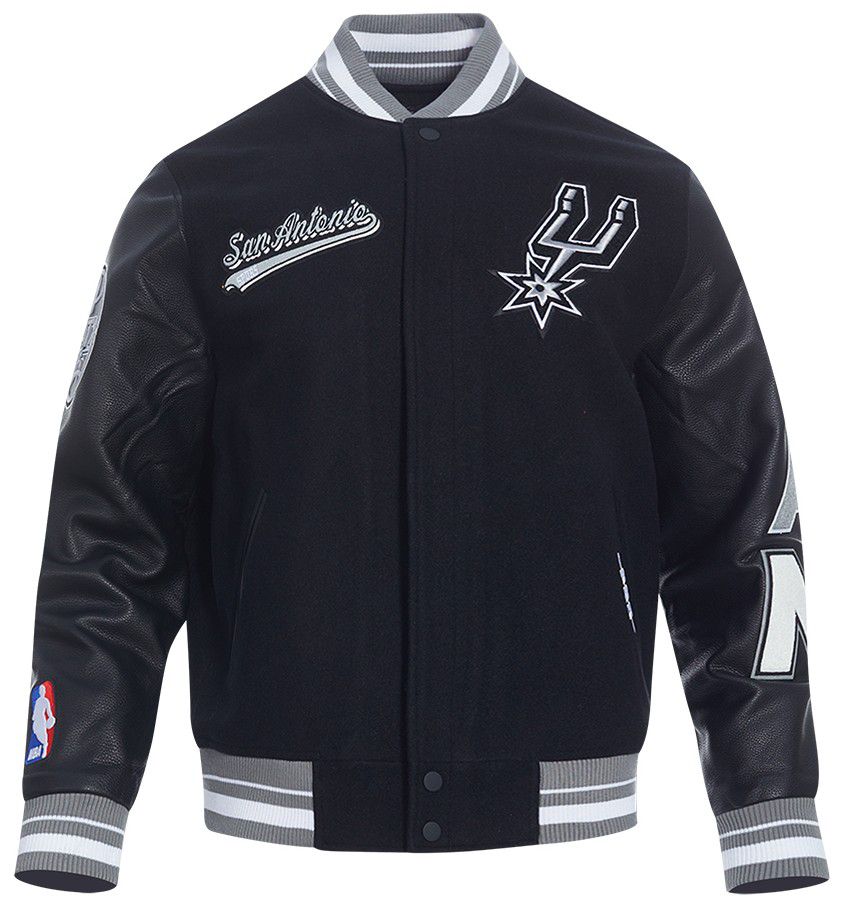 Pro Standard Men's San Antonio Spurs Black Script Tail Rib Wool Varsity Jacket product image