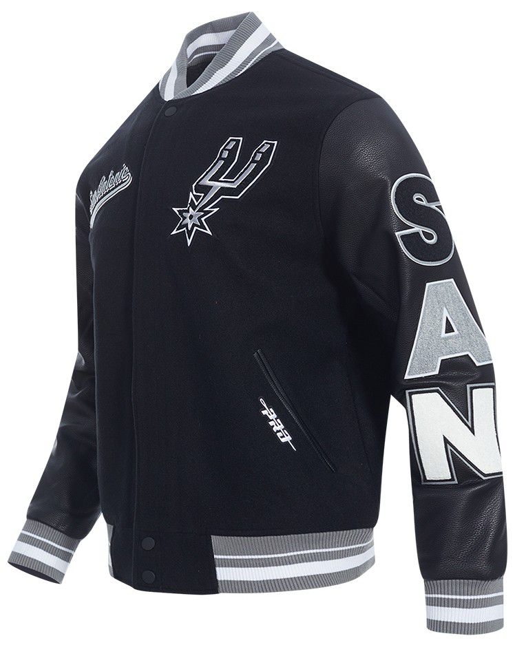 Pro Standard Men's San Antonio Spurs Black Script Tail Rib Wool Varsity Jacket product image