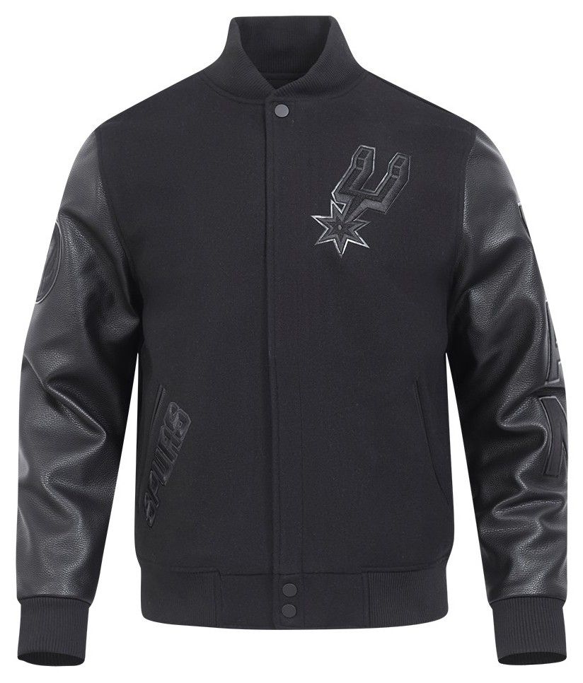 Pro Standard Men's San Antonio Spurs Triple Black Wool Varsity Jacket product image