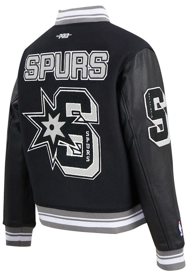 Pro Standard Women's San Antonio Spurs Black Mash Up Rib Wool Varsity Jacket product image