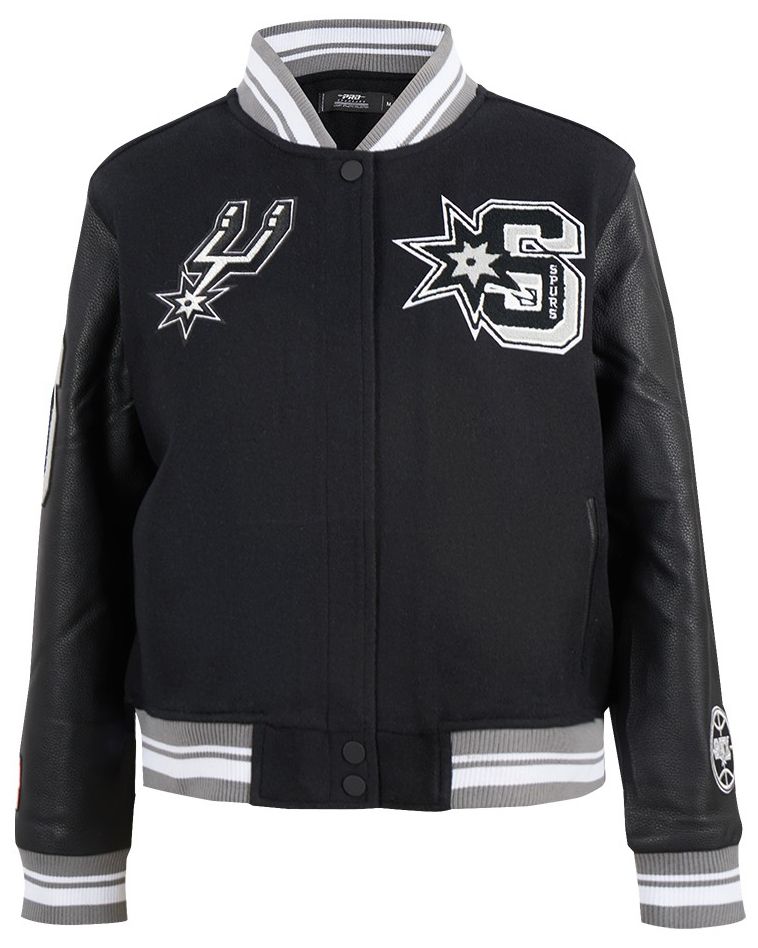 Pro Standard Women's San Antonio Spurs Black Mash Up Rib Wool Varsity Jacket product image
