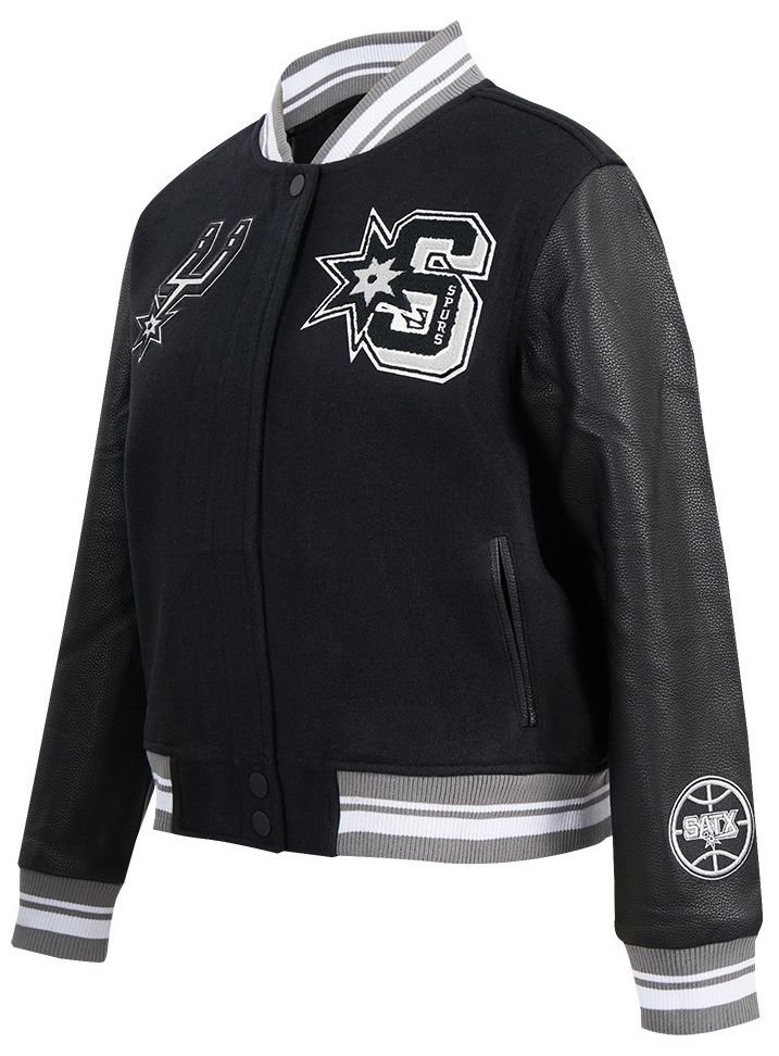 Pro Standard Women's San Antonio Spurs Black Mash Up Rib Wool Varsity Jacket product image