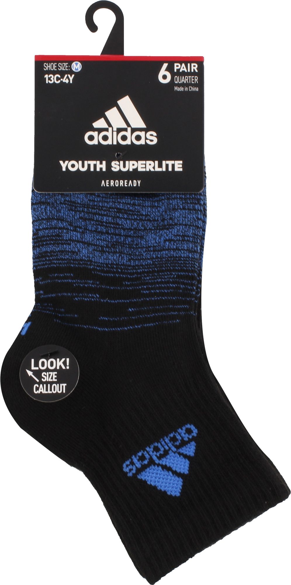 adidas Youth Superlite Badge of Sport Quarter Socks 6 Pack