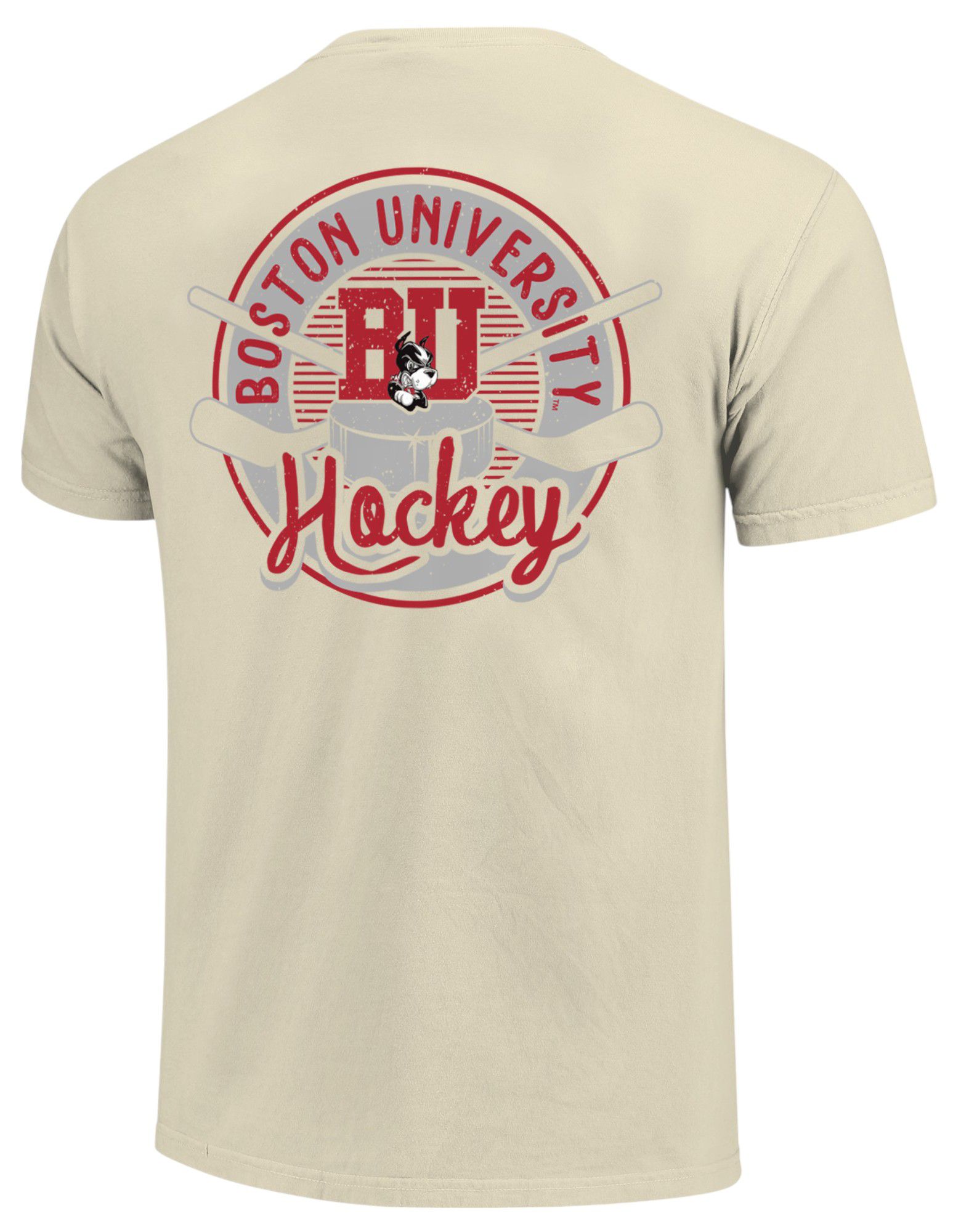 Image One Men's Boston Terriers Ivory Hockey Badge T-Shirt product image