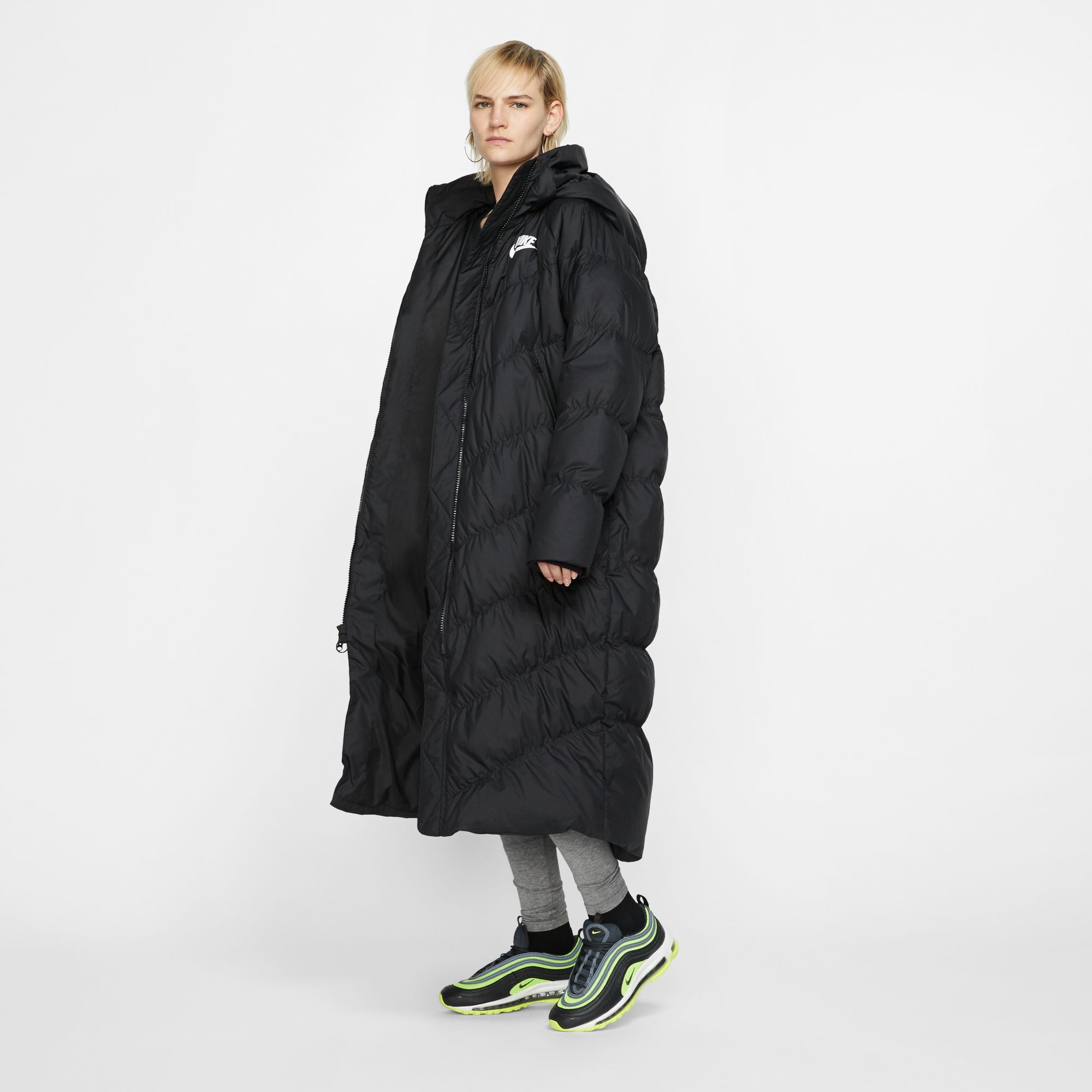 nike black longline down filled coat