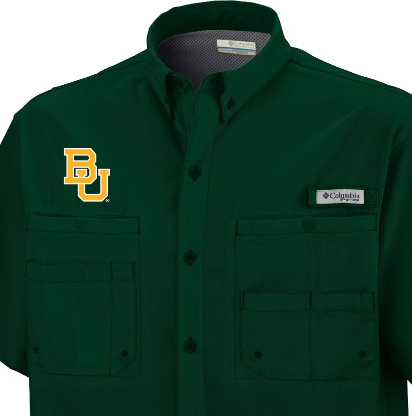 Columbia Men's Baylor Bears Green Button-Down Performance Short Sleeve Shirt product image