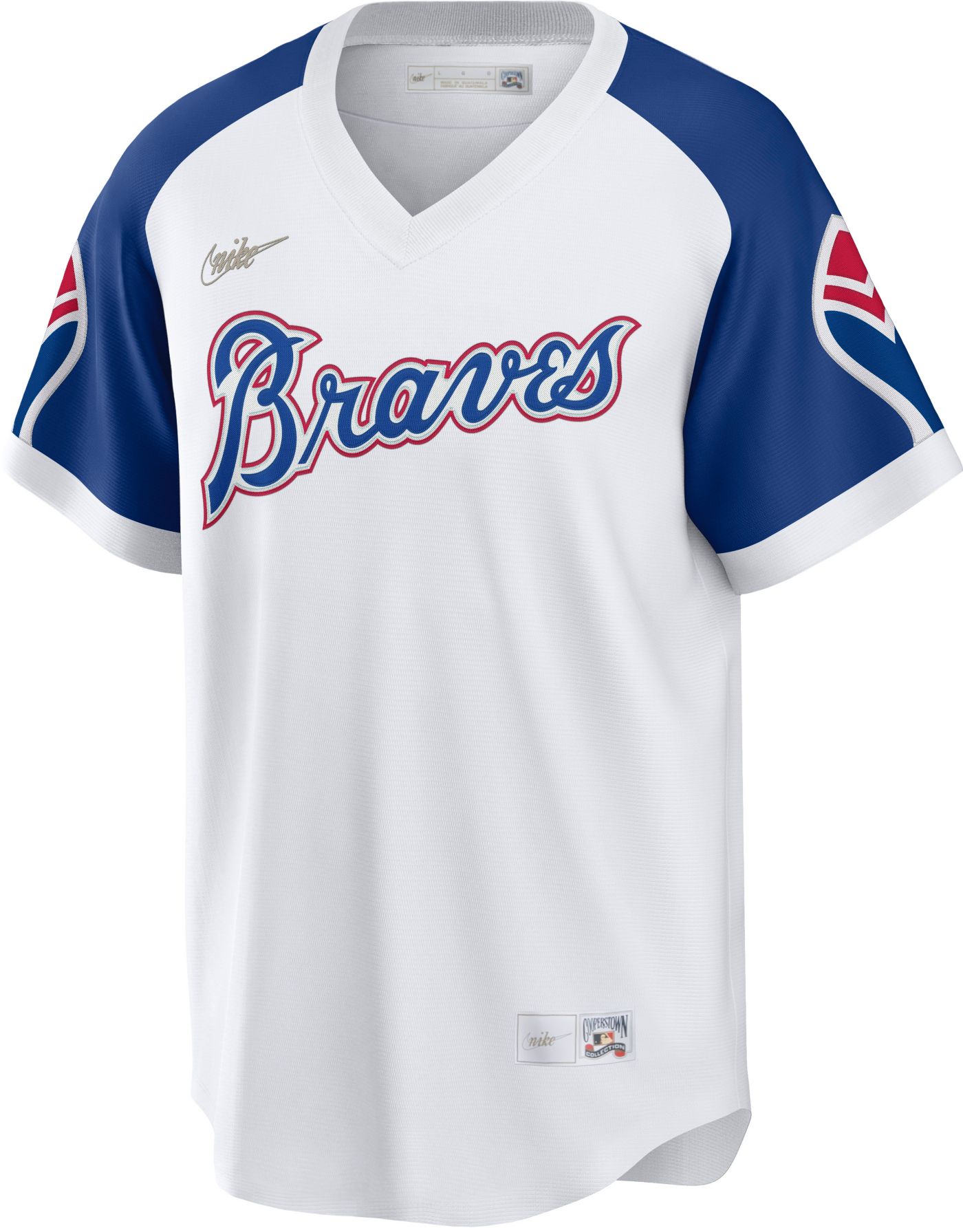 Nike Men s Replica Atlanta Braves Cooperstown Hank Aaron 44 White Cool Base Jersey Dick s Sporting Goods