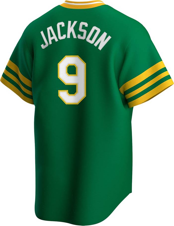 Nike Men's Oakland Athletics Reggie Jackson #9 Green Cooperstown V-Neck  Pullover Jersey