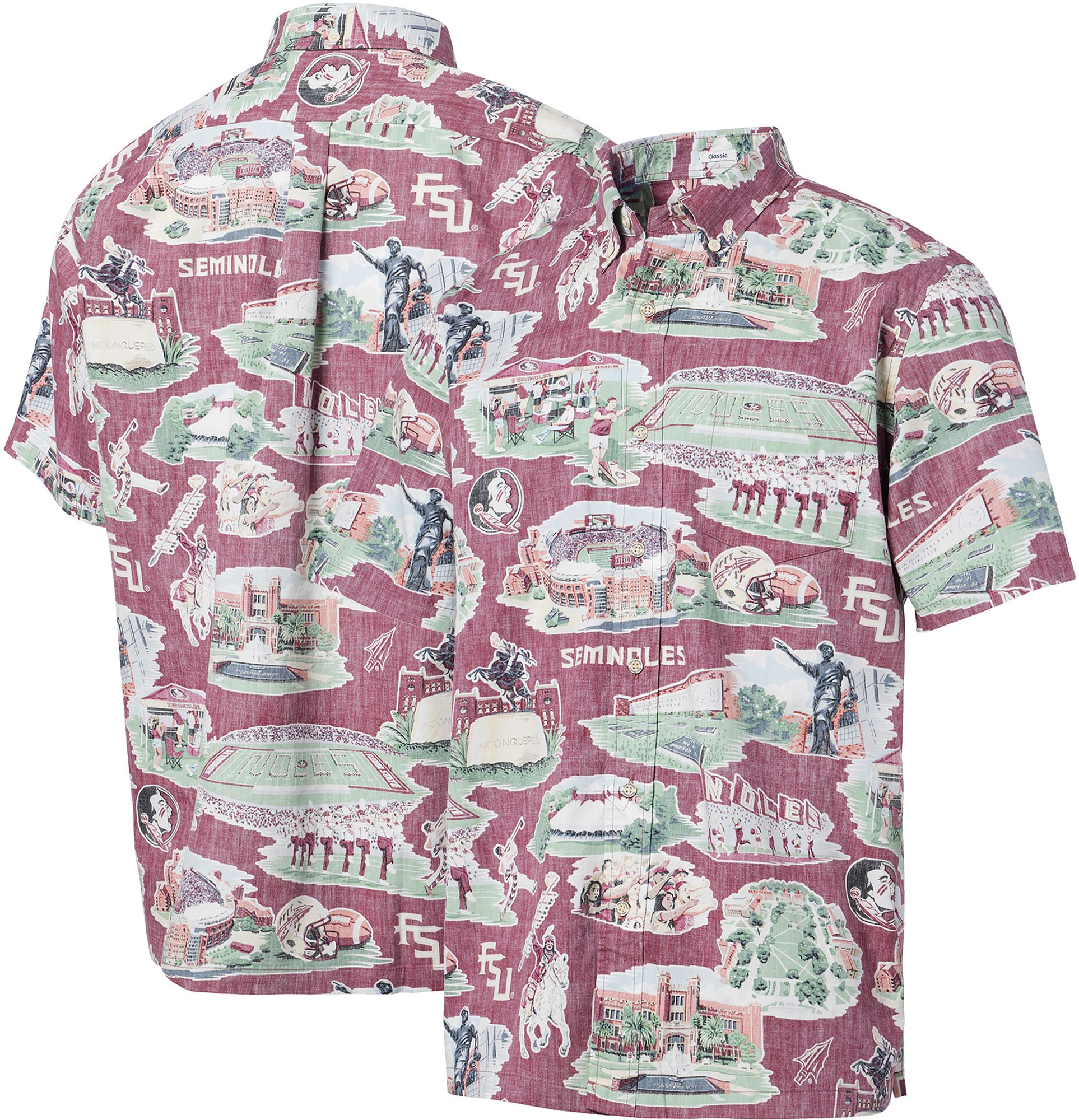 Reyn Spooner Adult Florida State Seminoles Garnet Scene Button-Down Shirt