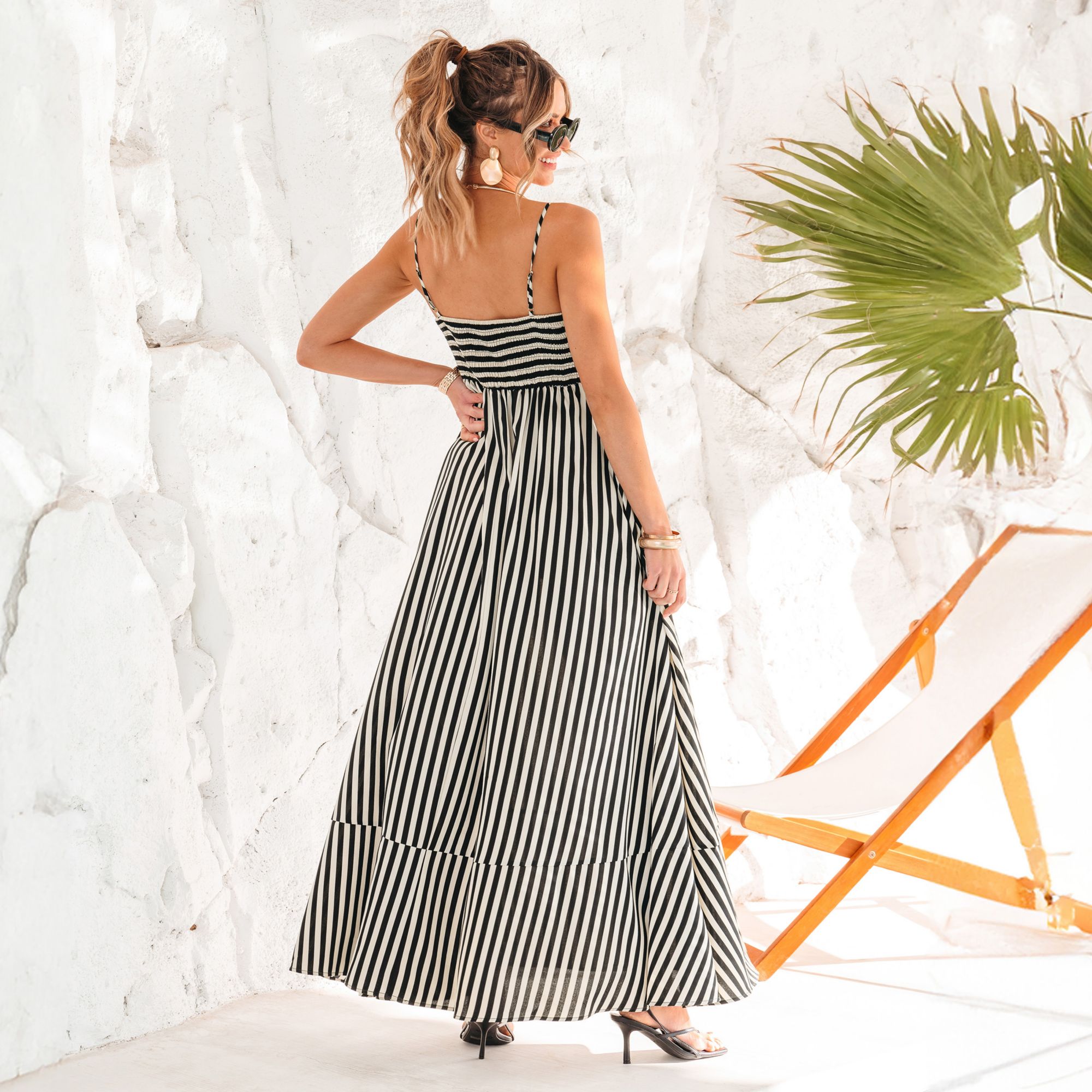 Cupshe Women's Striped Boho Maxi Tiered Dress product image