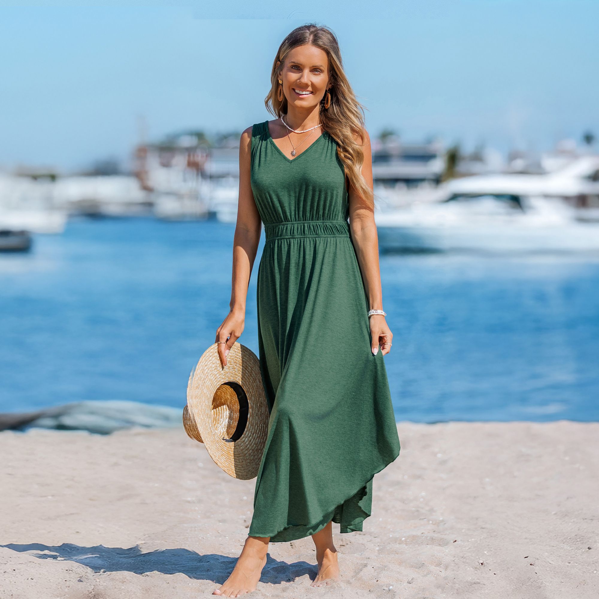 Cupshe Women's Ruched Waist Flowy Beach Maxi Dress product image