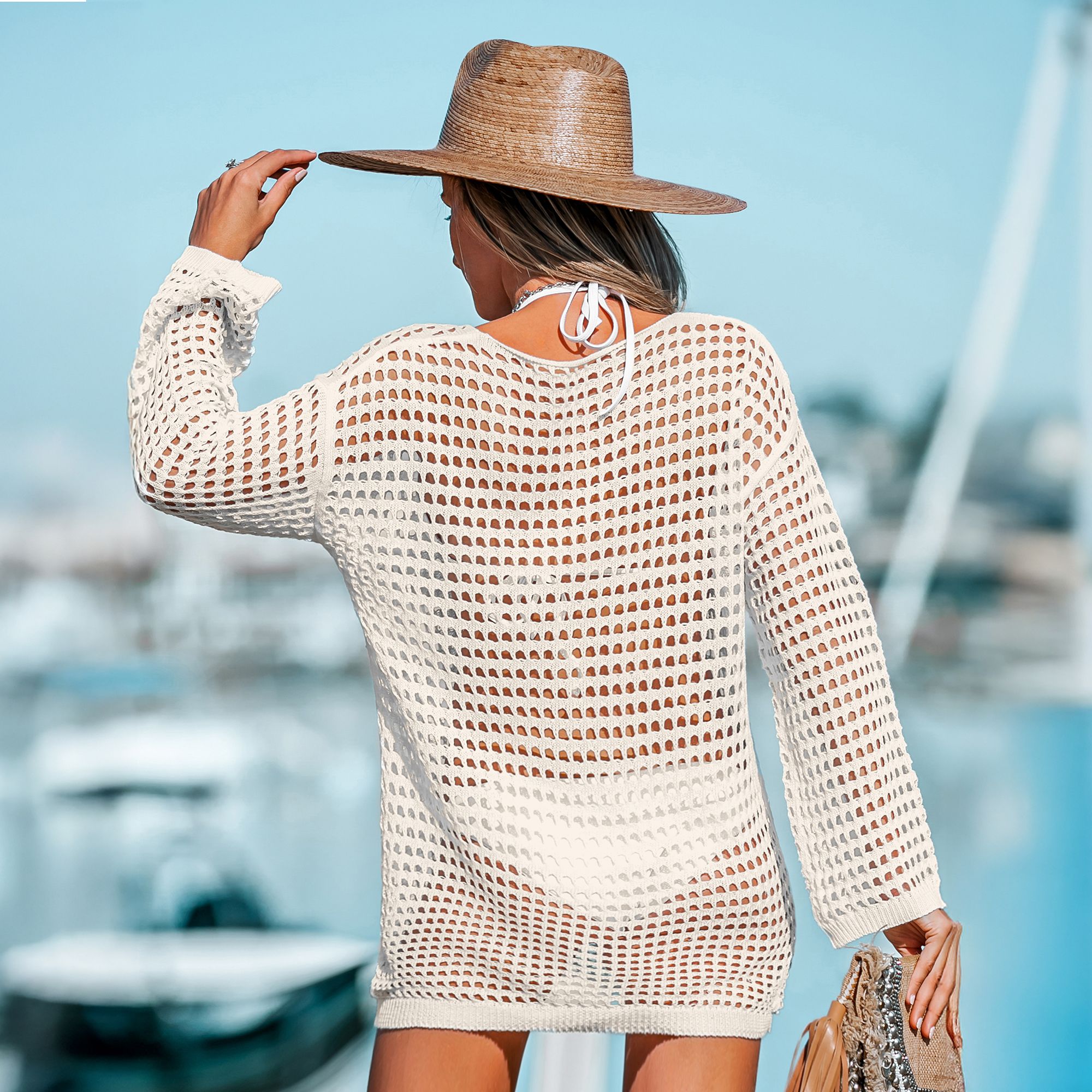 Cupshe Women's Crochet Knit Sheer Swim Cover-up product image