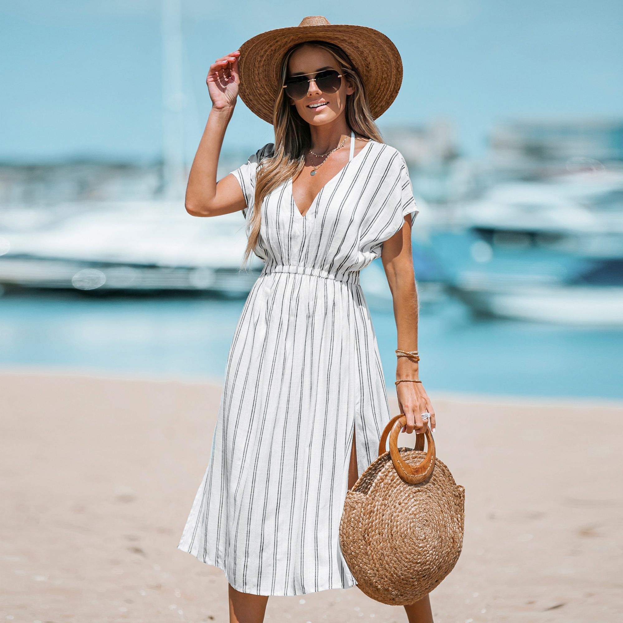 Cupshe Women's Side Split Midi Length Cover-up Dress product image