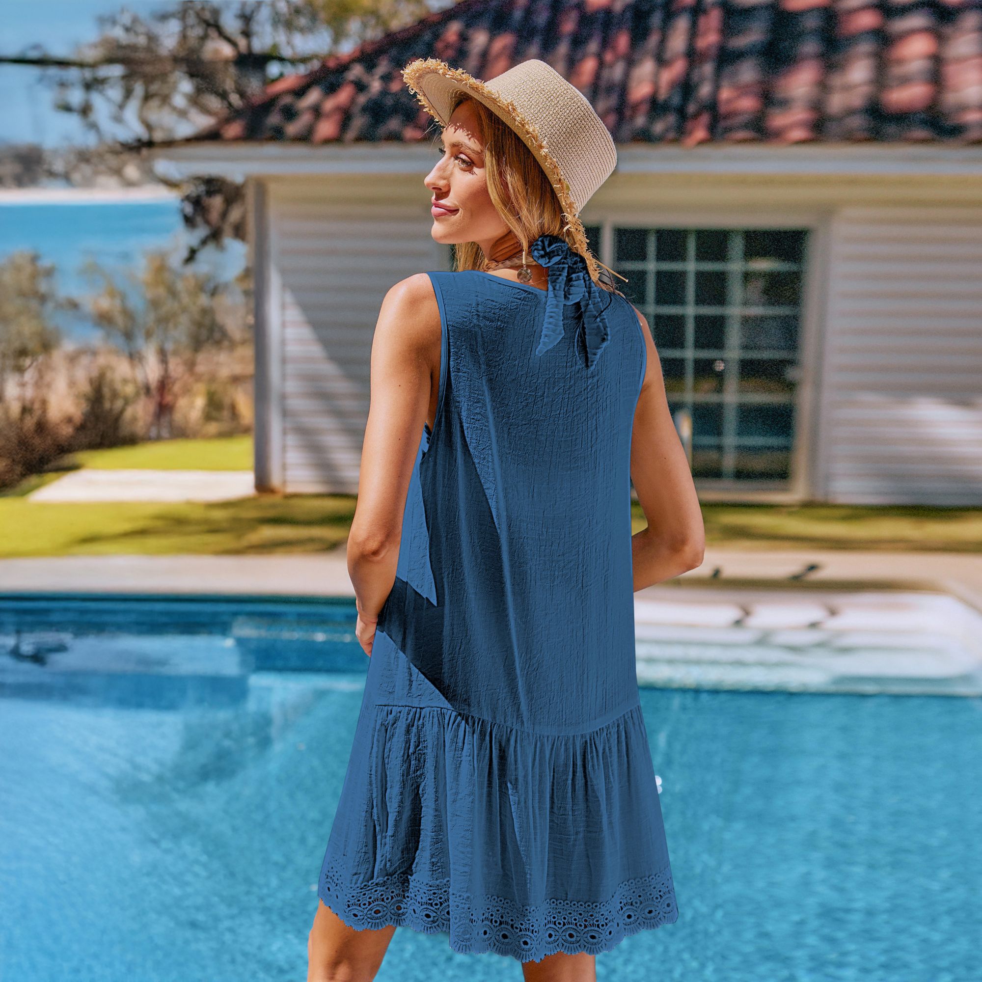 Cupshe Women's Lace Trim V-Neck Sleeveless Cover-up Dress product image