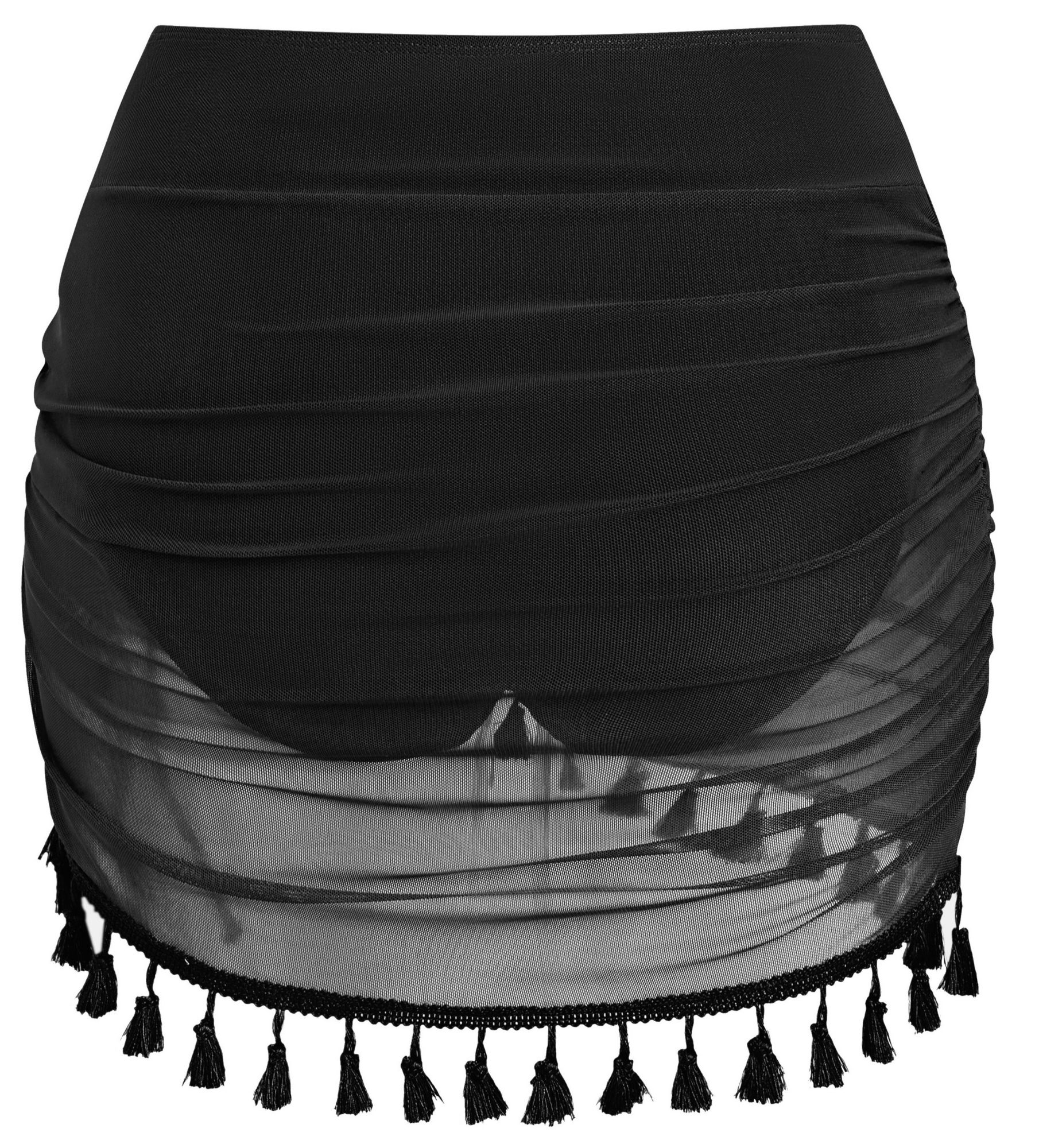 Cupshe Women's Mesh Ruched Side-tie Tassel Swim Skirt product image