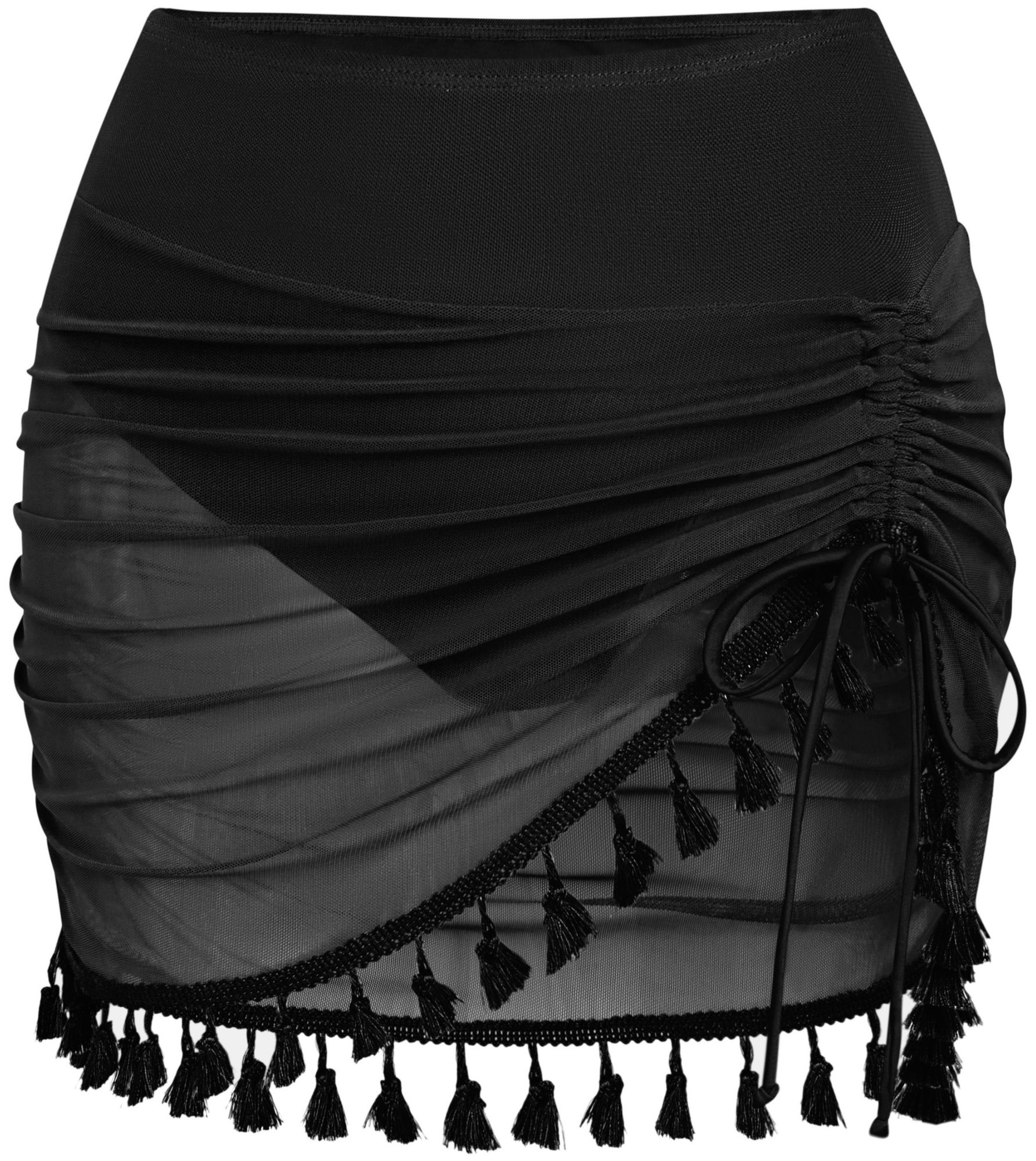 Cupshe Women's Mesh Ruched Side-tie Tassel Swim Skirt product image
