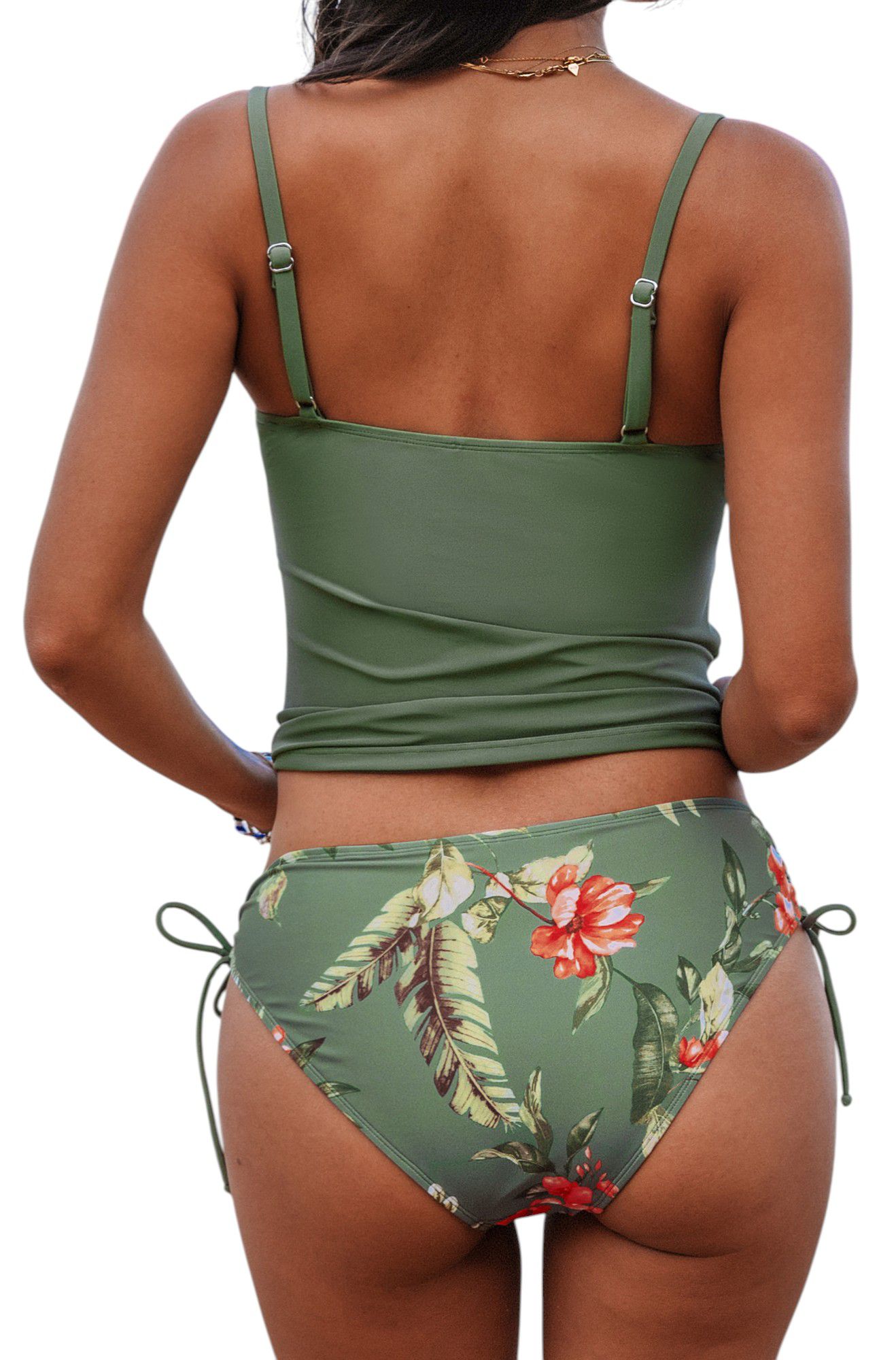 CUPSHE Women's Green Tie Side Tankini Swimsuit Set product image