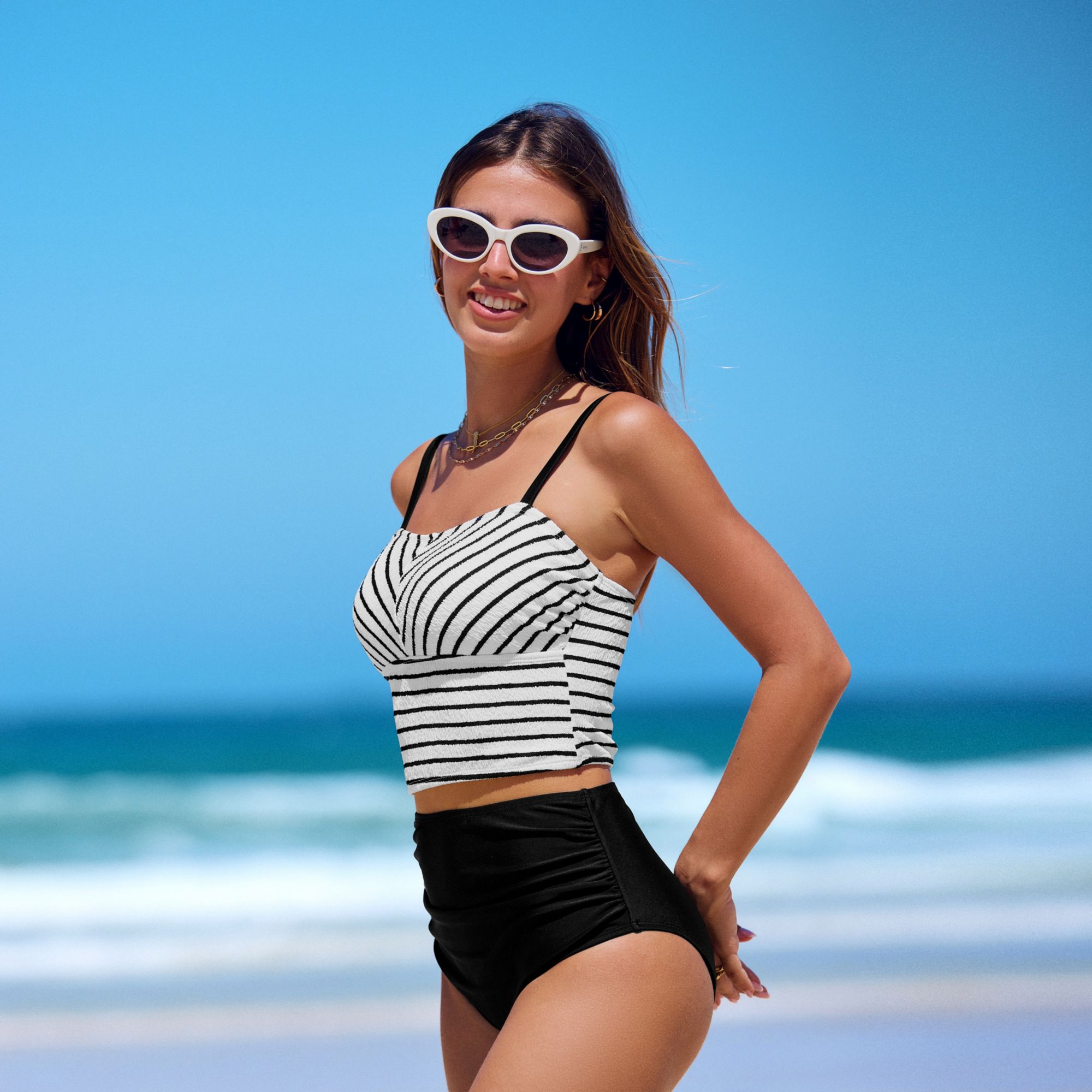 Cupshe Women's Striped Square Neck Tankini Swimsuit Set product image