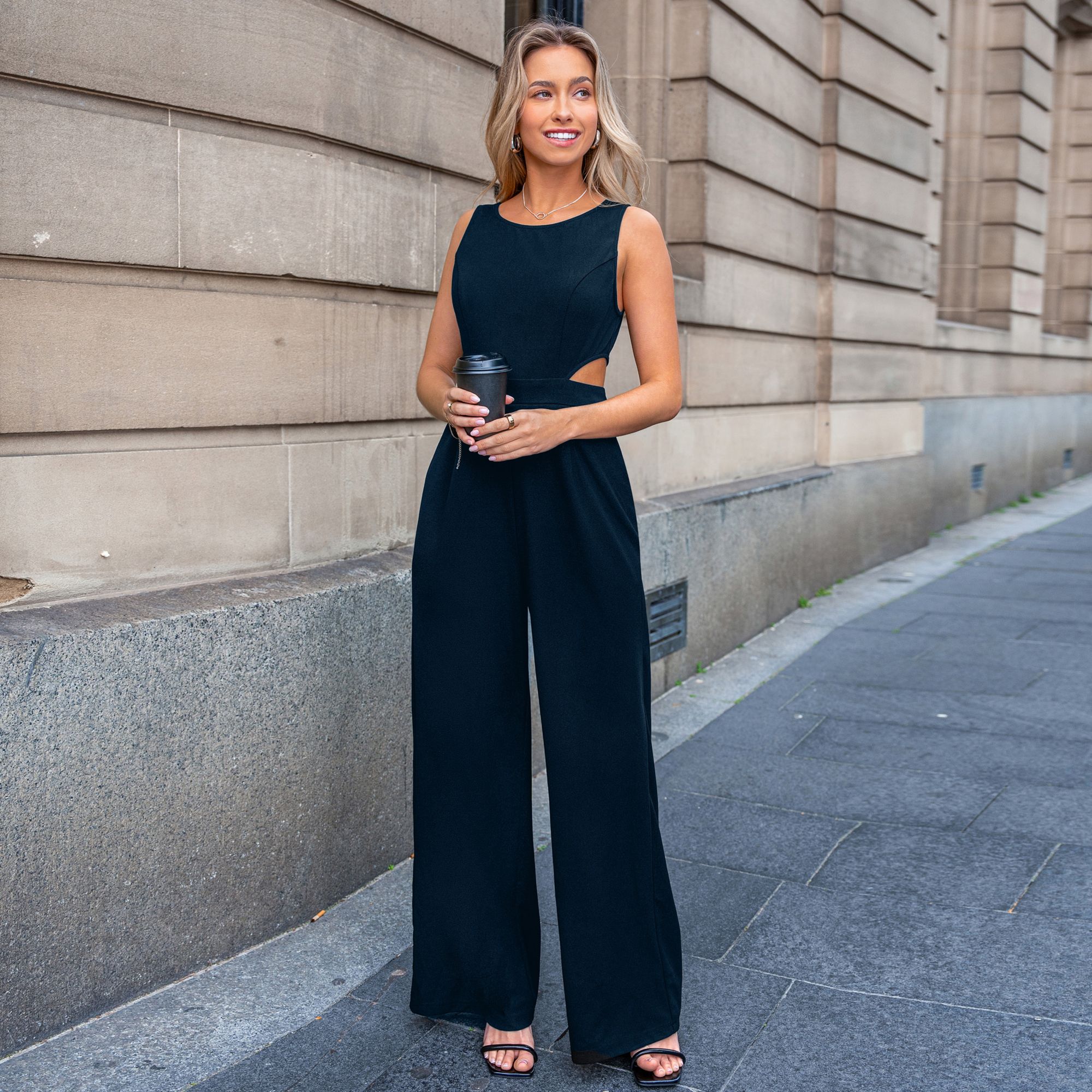 Cupshe Women's Elegant Sleeveless Wide-leg Cutout Jumpsuit product image