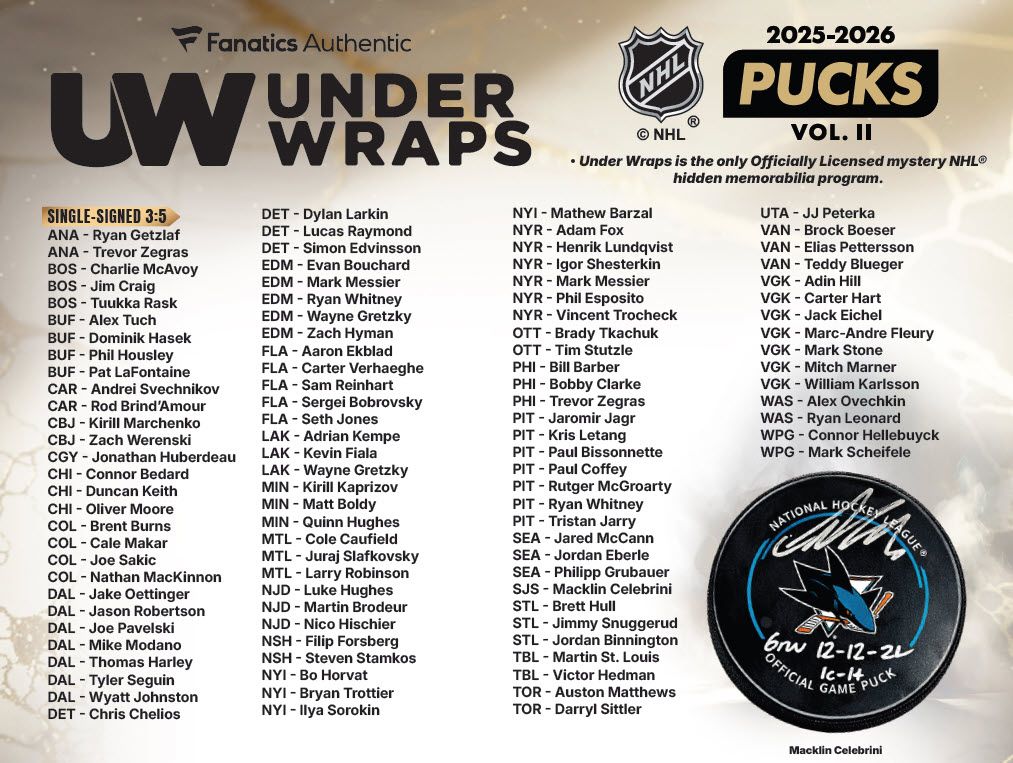 NHL 2025-26 Under Wraps Autographed Puck Volume 2 product image