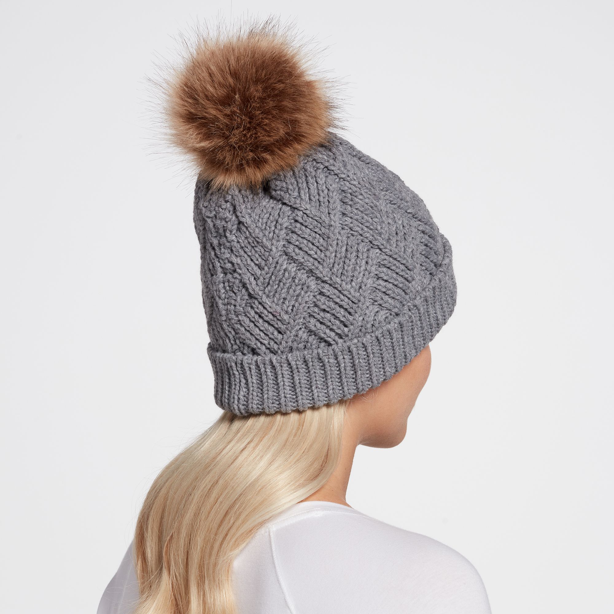Northeast Outfitters Women's Cozy Diamond Weave Fur Pom Beanie product image