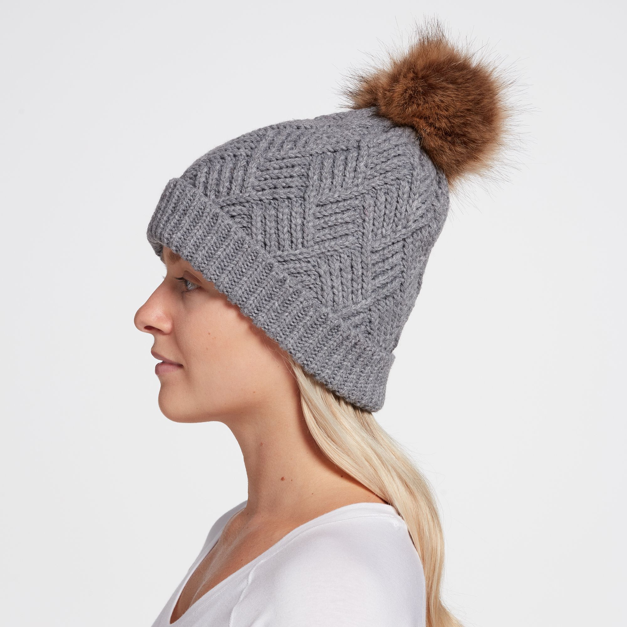 Northeast Outfitters Women's Cozy Diamond Weave Fur Pom Beanie product image