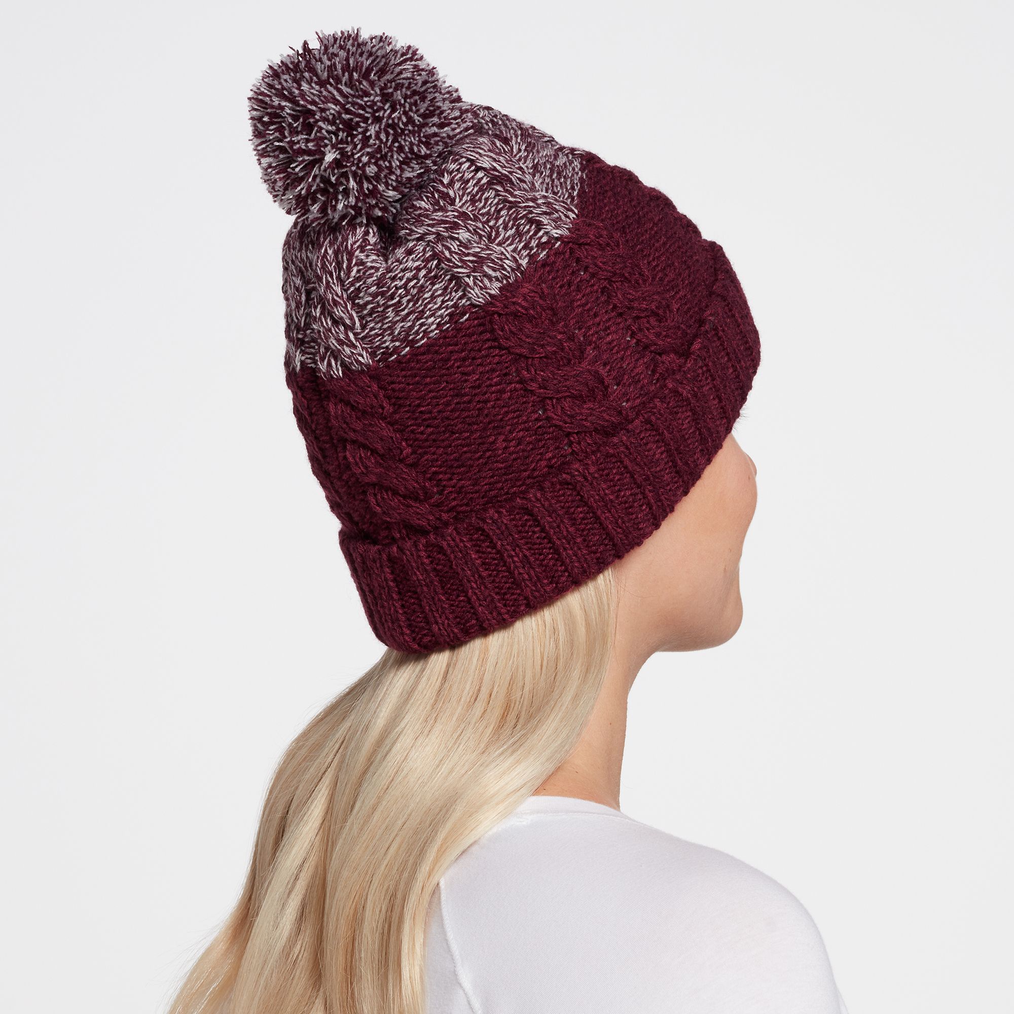Northeast Outfitters Women's Cozy Two Tone Cable Pom Beanie product image